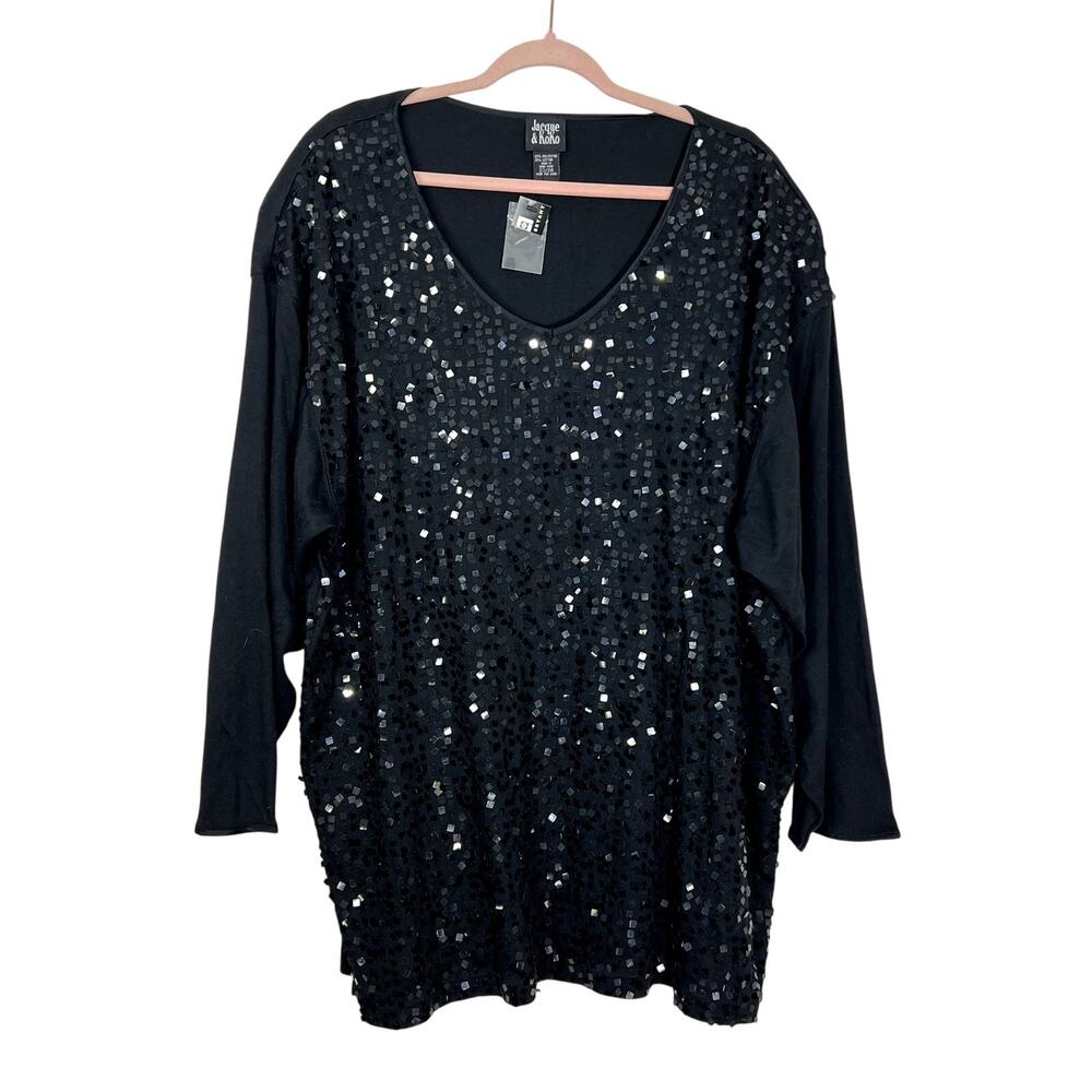 NWT Lane Bryant Black Cotton Blend Long Sleeve Sequin Blouse Top Plus Size 22/24